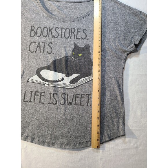 Bookstores Cats Life Is Sweet Graphic Tee M Heather Gray Cat Shirt Size Medium - Picture 4 of 5